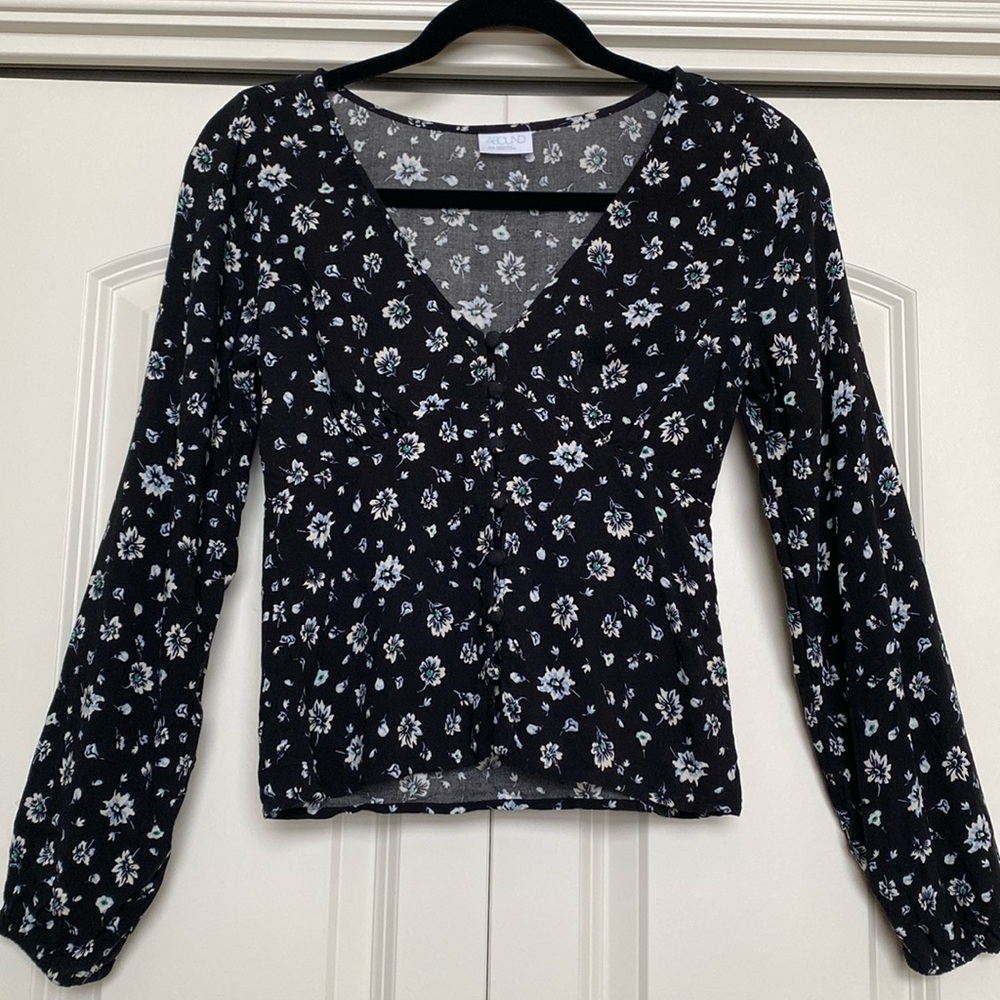 ABOUND Babydoll blouse Womens XXS ditzy floral Coquette 90’s Y2K blue/White